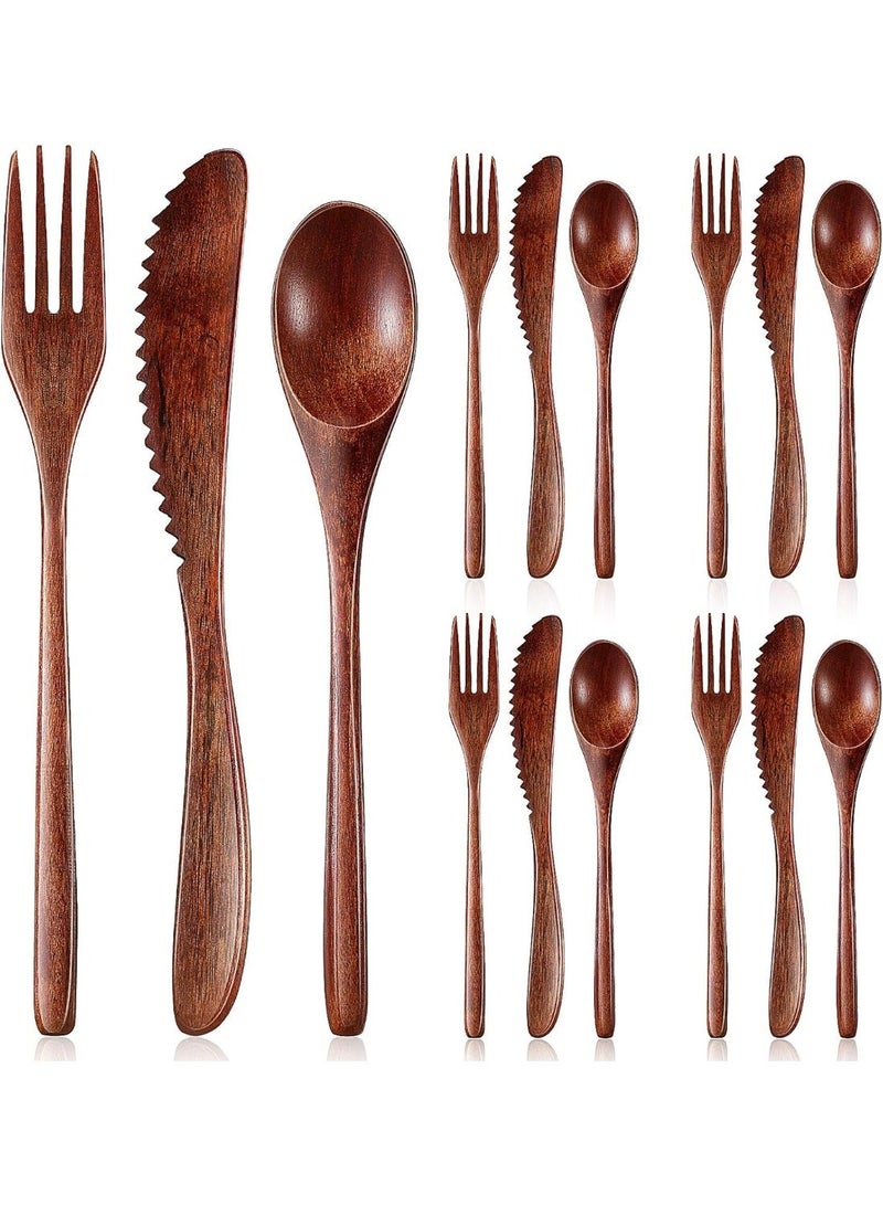 kunshao Wooden Cutlery Set For Dinner, Kitchen Flatware Tableware Utensil Set Includes Spoon, Fork, Knife (12 Pieces) - Image 1